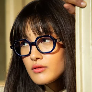 monture optique homme femme LGR Zanzibar bold grande octogonale carré bleu transparent