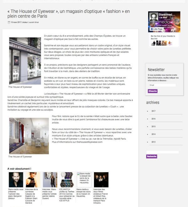 House of eyewear - presse Stars Media