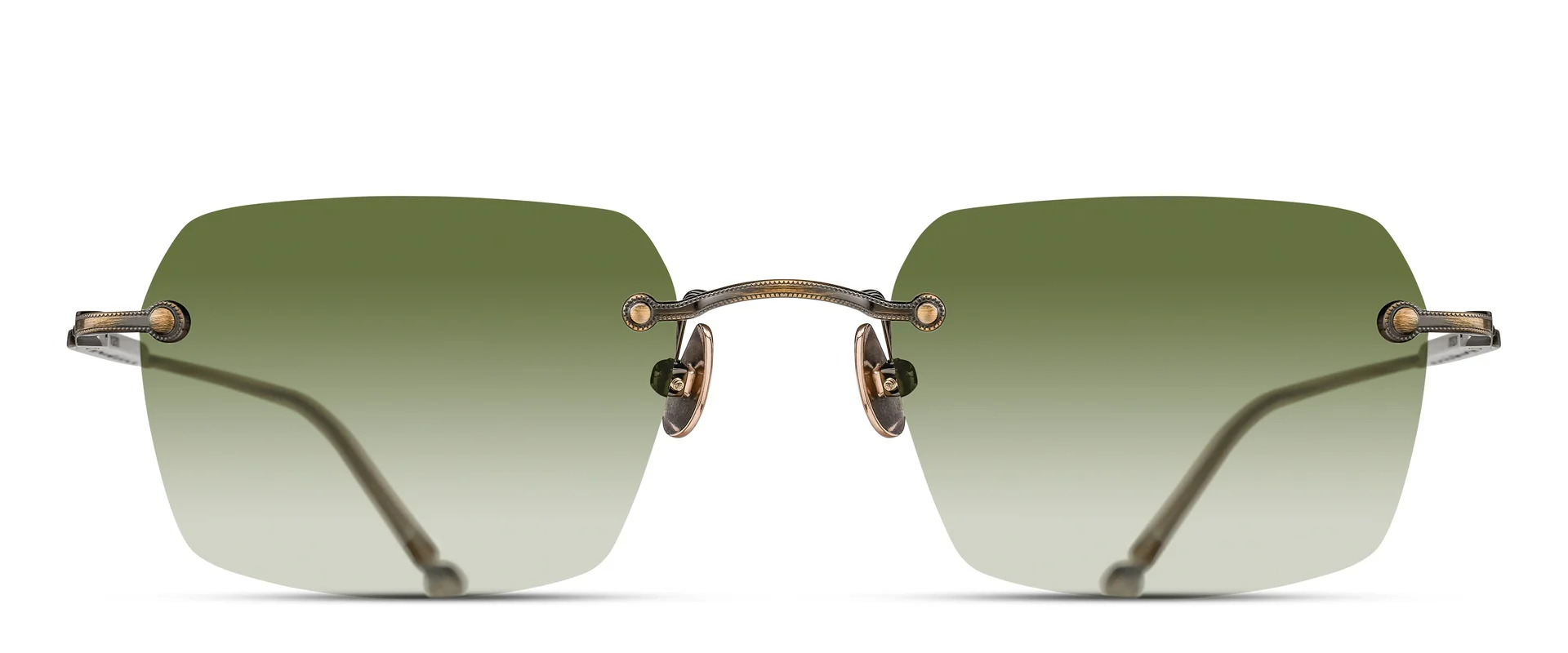 monture solaire homme femme matsuda M5008 rectangulaire percée sans monture titane antique gold verres vert