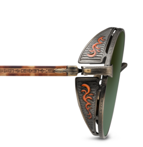 monture solaire homme femme Matsuda M3137 métal titane ovale coque antique gold verres vert