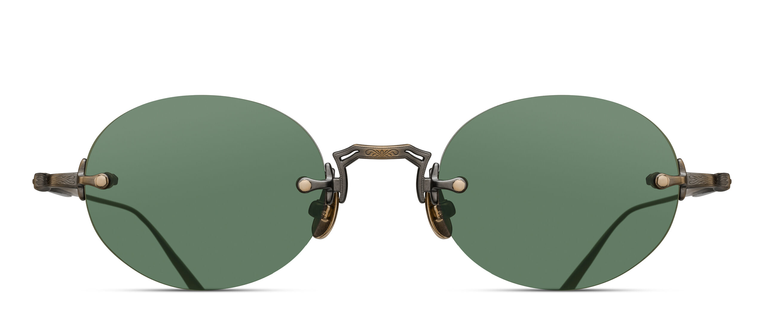 monture solaire homme femme matsuda M5002 ovale percée sans monture titane antique gold verres vert