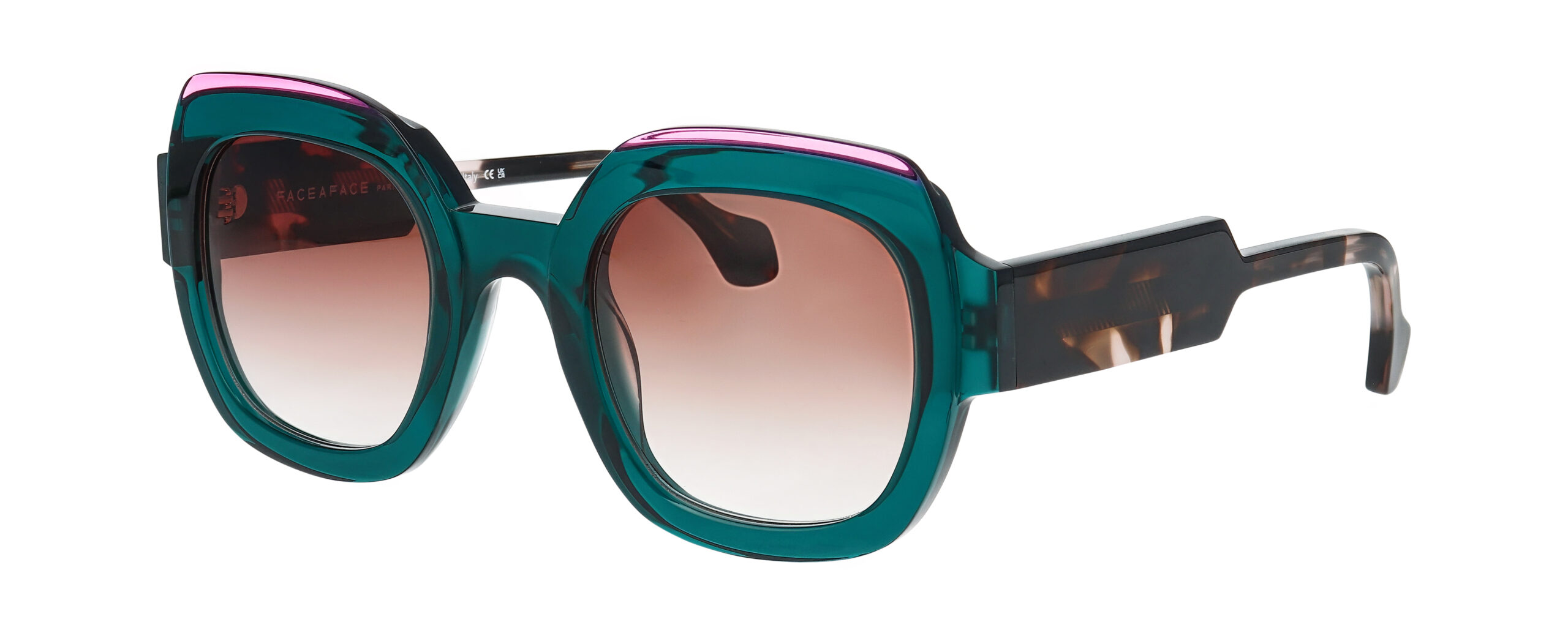 Lunettes Face a Face FROST 2 forme carrée oversize en acétate vert et rose – vue trois quarts