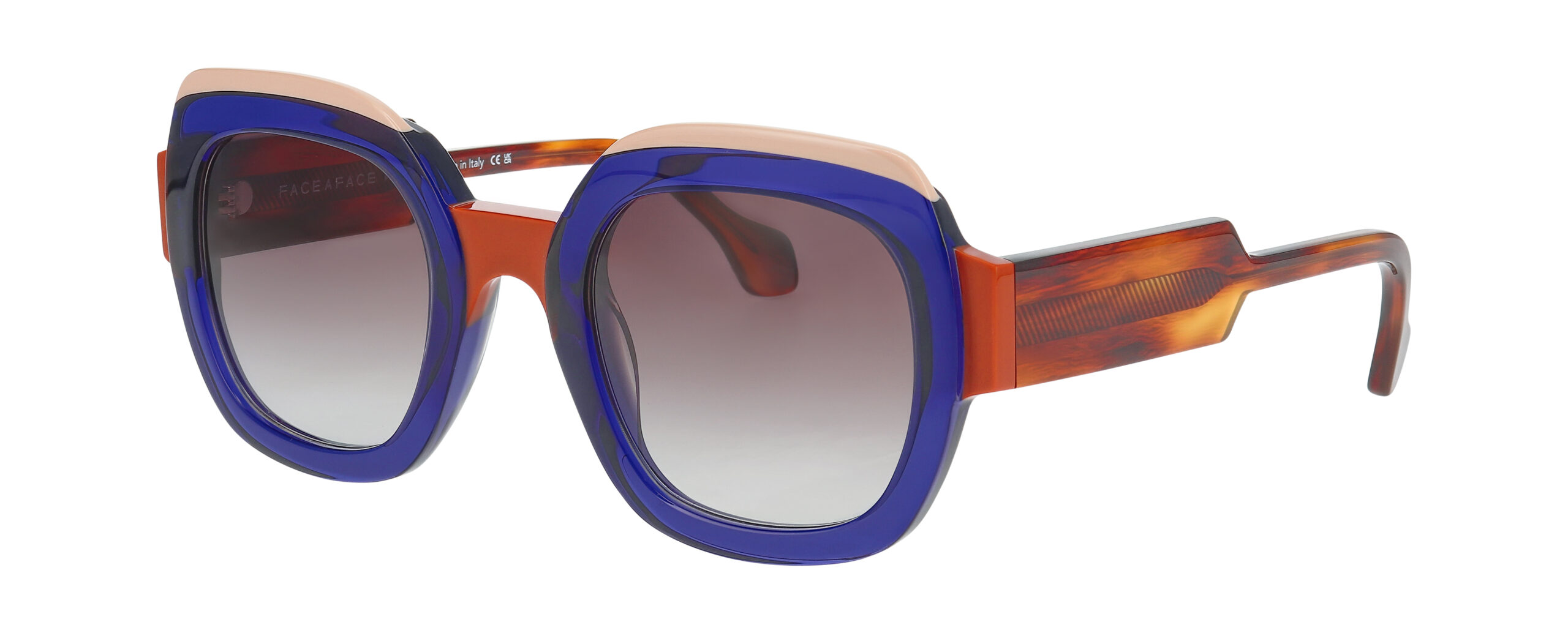 lunettes solaire femme Face a Face FROST 2 oversize bleu orange trois quart