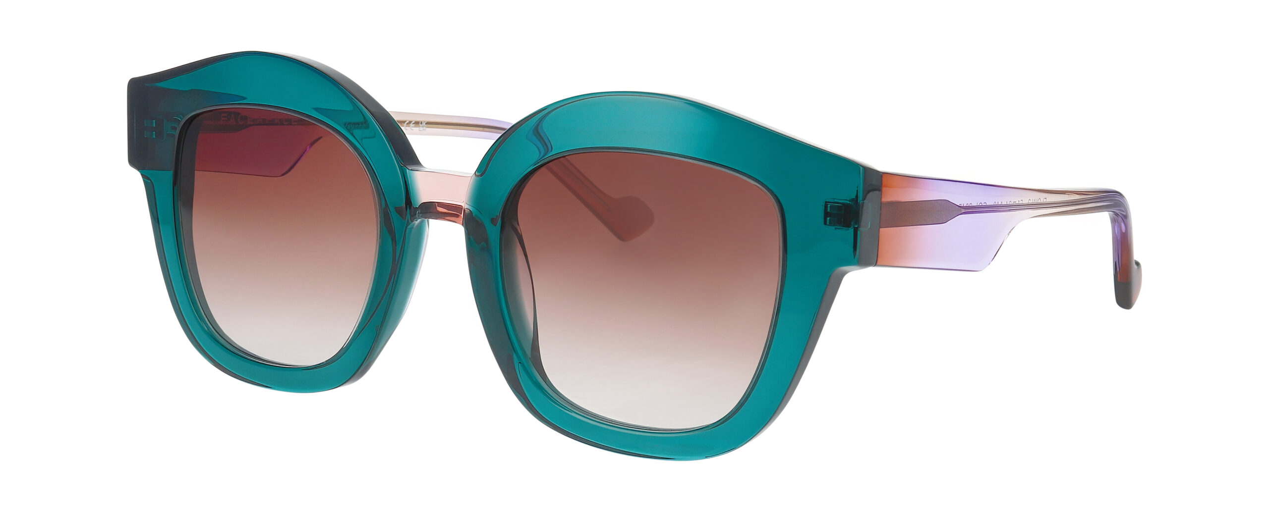 monture solaire femme Face a Face FLOW 2 vert oversize dégradé marron trois quart