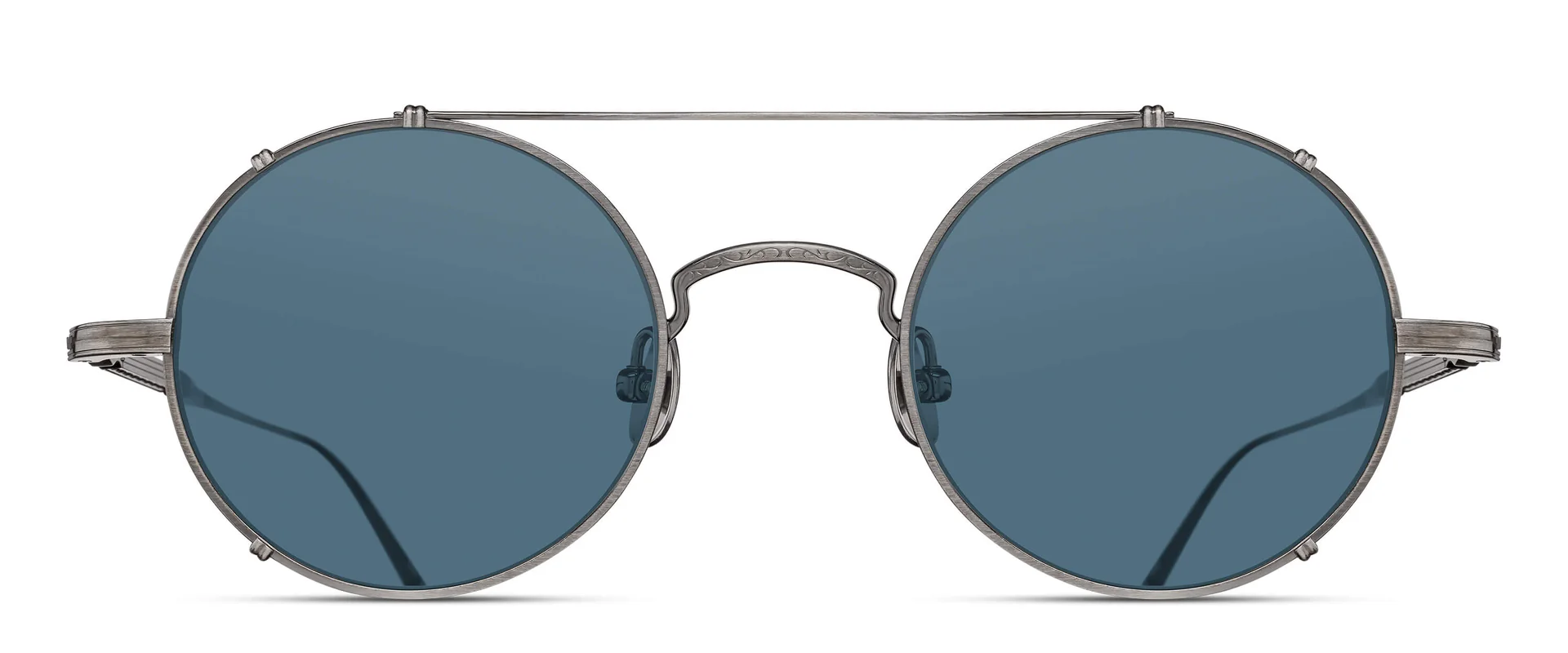 Lunettes solaires Matsuda M3143 AS rond métal antique silver verres bleus – opticien Paris The House of Eyewear