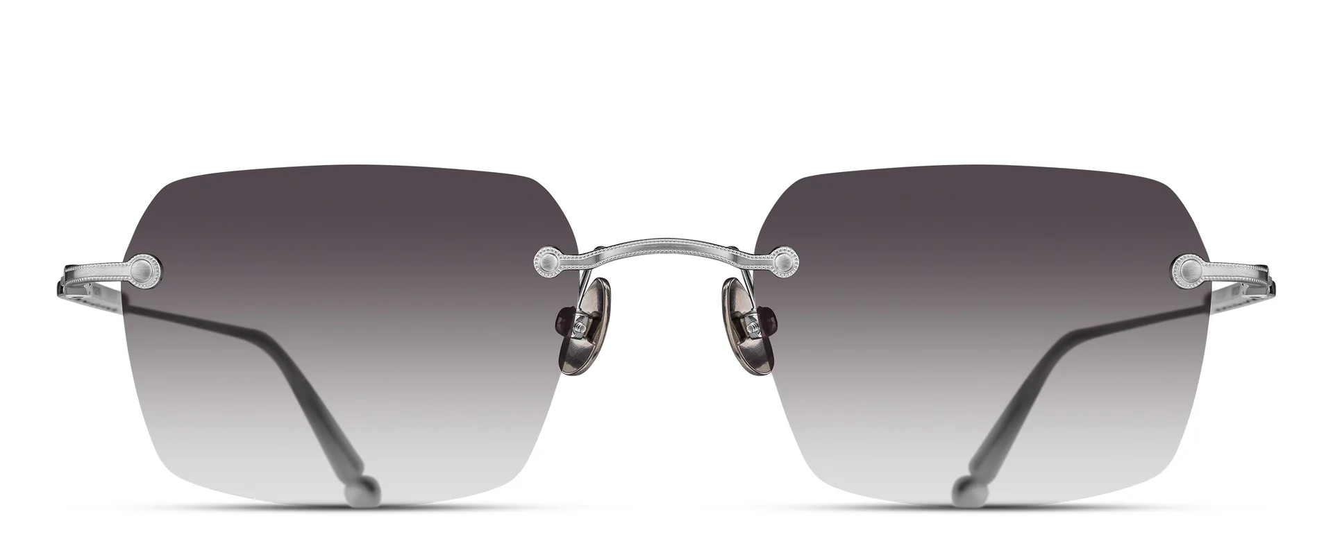 Lunettes solaire Matsuda M5008 BS en finition argent, vue face, monture rimless avec verres dégradés gris fumé