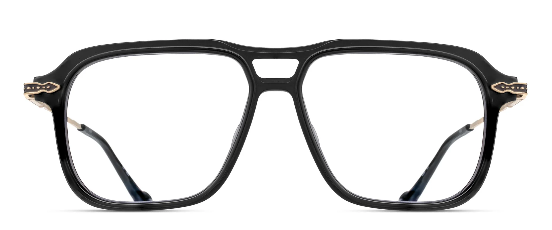 Lunettes de vue Matsuda M2062 MBK BG noir mat avec détails dorés vue de face chez The House of Eyewear opticien Paris 1er