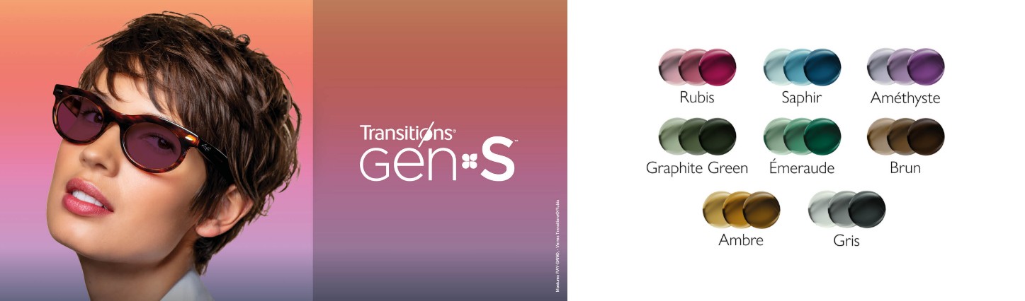 Palette des couleurs Transitions® GEN S™ Palette des huit couleurs exclusives des verres Transitions® GEN S™, à découvrir chez The House of Eyewear, opticien indépendant à Paris 1er