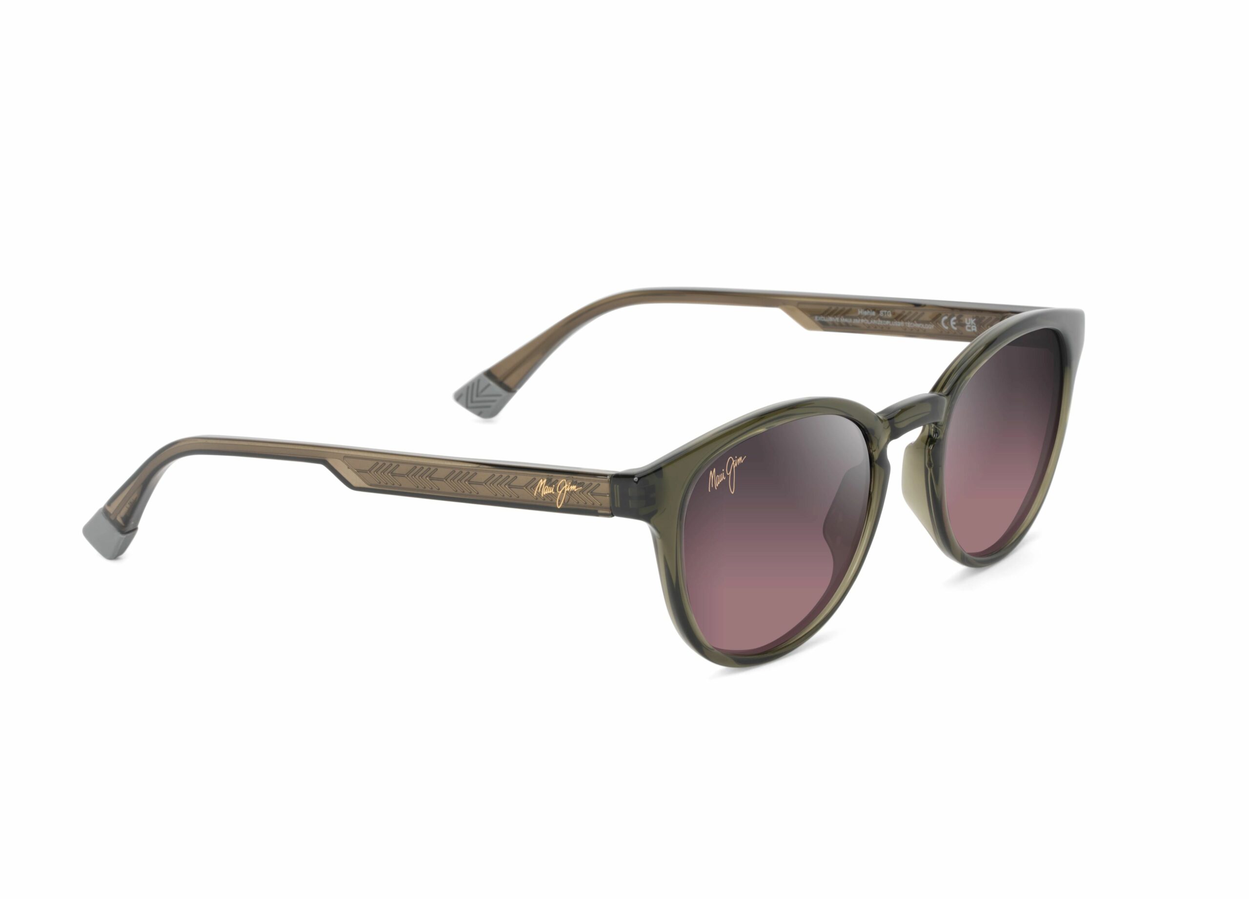 Maui Jim Hiehie verte translucide avec branches graphiques et verres polarisés roses – The House of Eyewear Paris