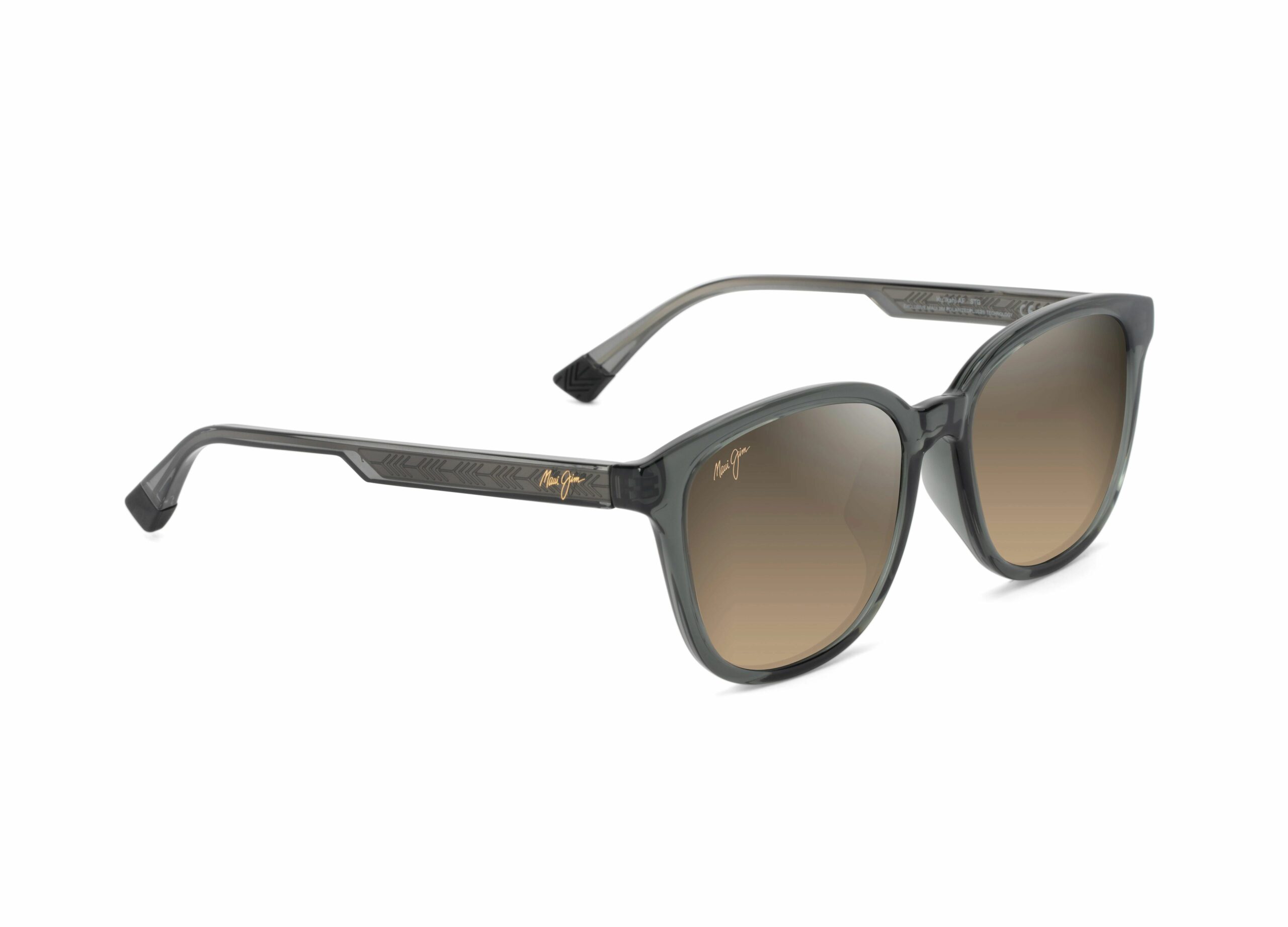 Lunettes Maui Jim Ku‘ikahi cat-eye gris translucide avec branches graphiques – The House of Eyewear Paris