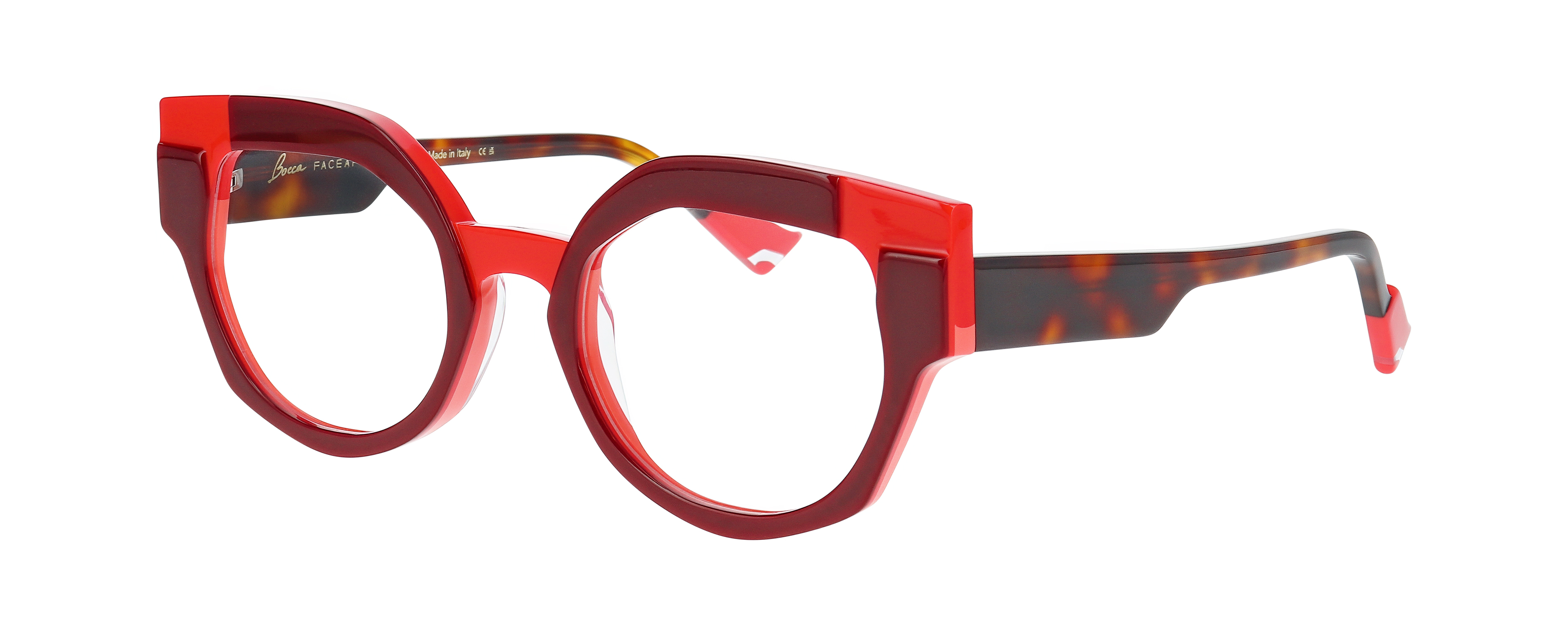 Monture optique BOCCA CHANCE 1 rouge et bordeaux avec branches écaille ambrée