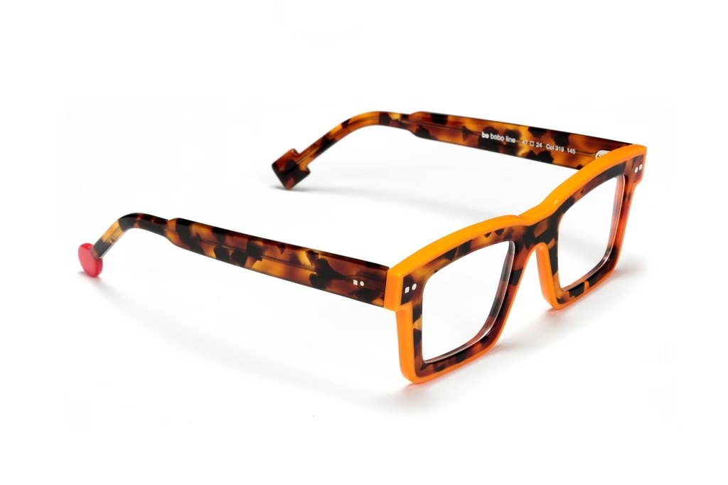 Lunettes de vue Sabine Be BE BOBO LINE, monture épaisse écaille et orange aux contours rectangulaires.